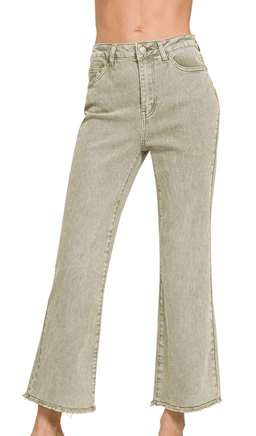 Zenana Acid Washed high waist frayed hem bootcut 