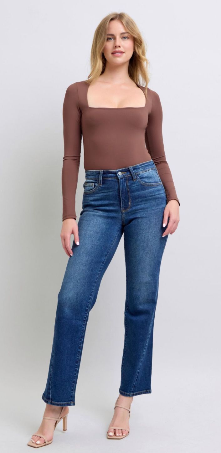 Judy Blue mid rise side seam detail straight jeans