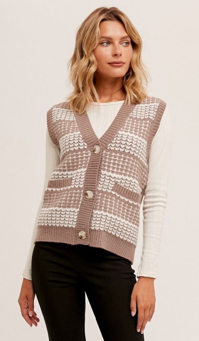 Needlepoint Button Front Sweater Vest