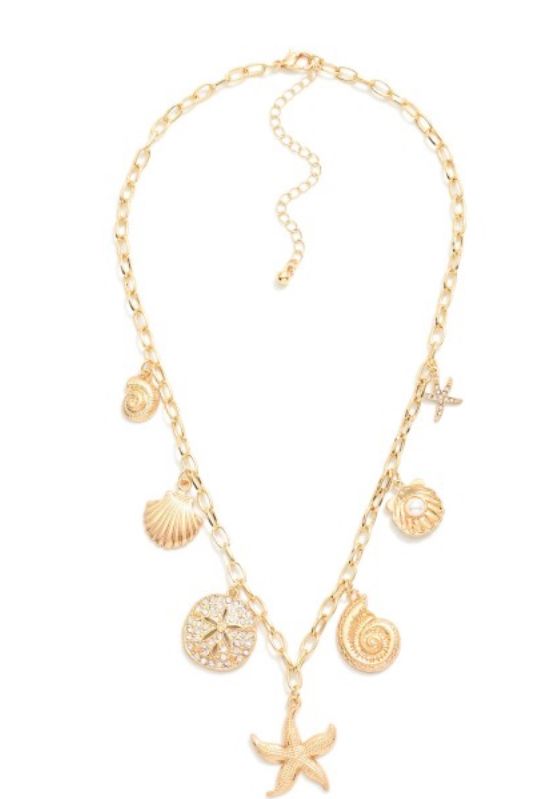 Charm Necklace Featuring Metal Tone, Rhinestones