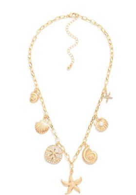 Charm Necklace Featuring Metal Tone, Rhinestones