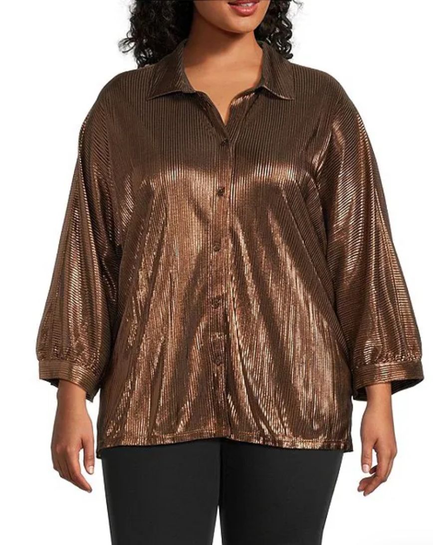 John Mark Shimmer Pleat button front blouse