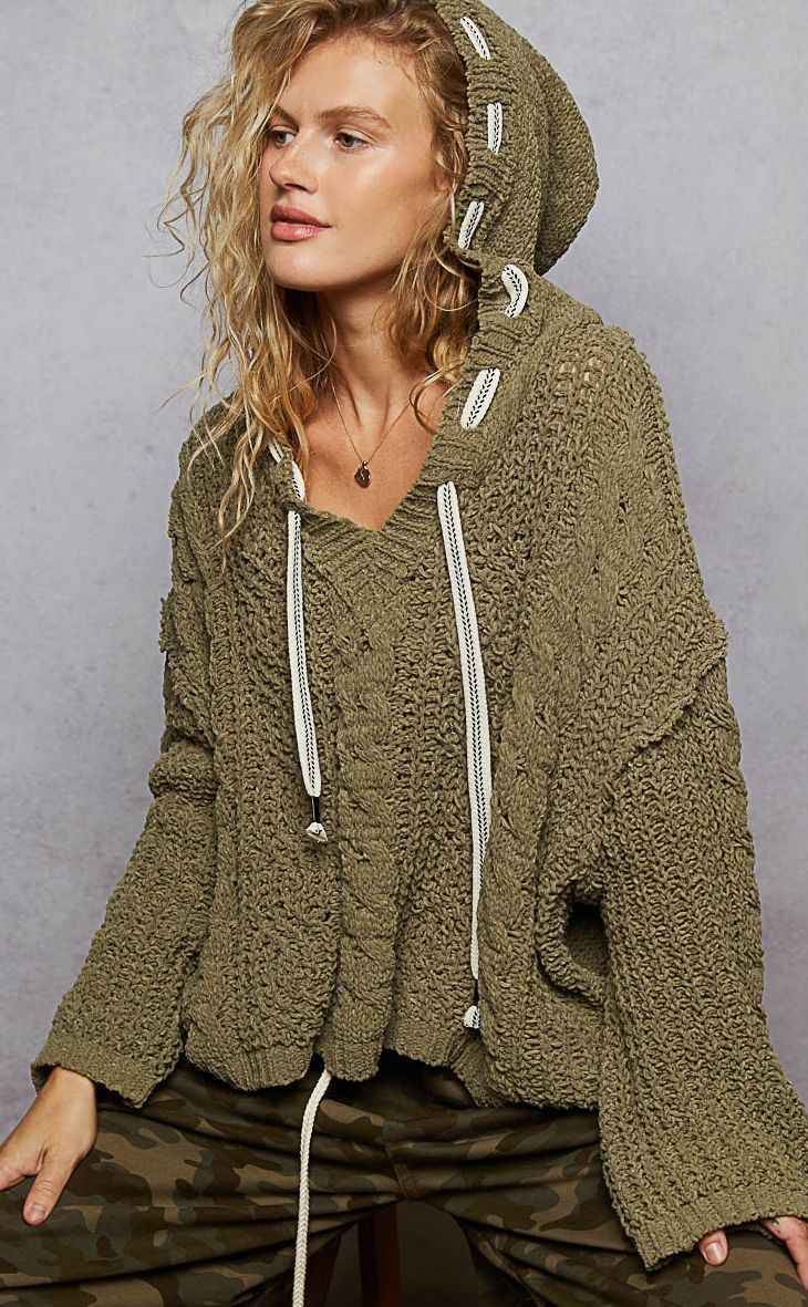 POL oversized fit vneck hooded chenille sweater