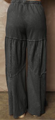 Mineral Wash Tiered Wide Leg Patchwork Drawstring