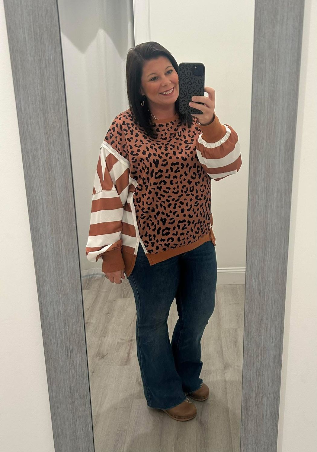 Color Block Patchwork Leopard Casual Sweatshirt
