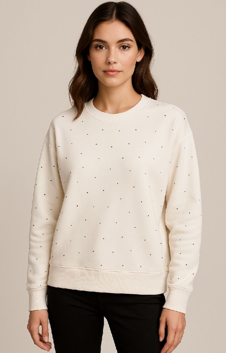 Rhinestone Silky Soft Drop Shoulder Pullover