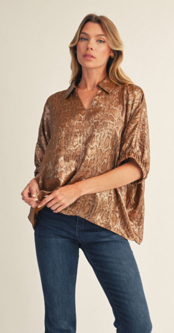 Jodifl metallic snakeskin print top