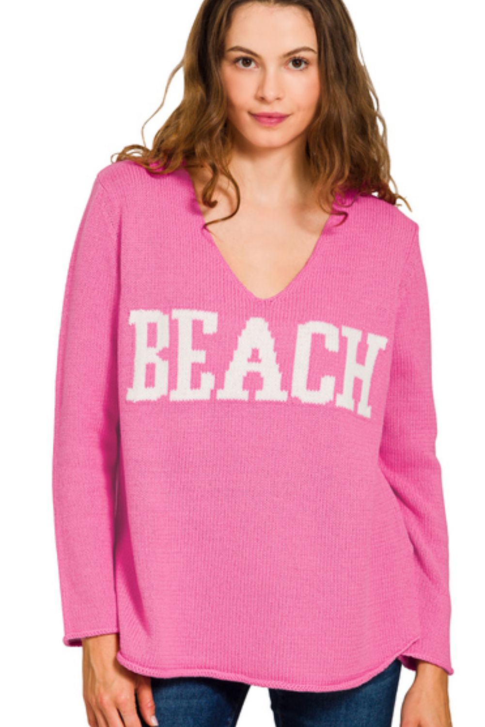Zenana Beach V Neck Sweater