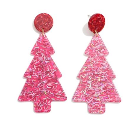 Acetate pink Christmas tree drop earrings