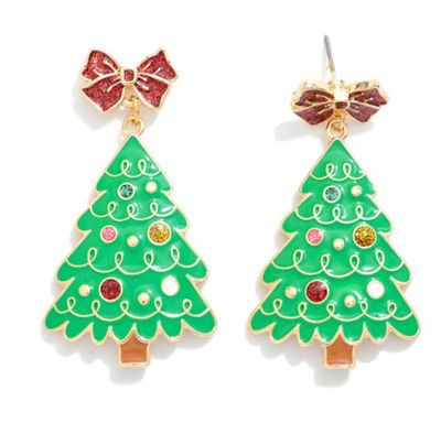 Enamel Christmas Tree Earrings w/glitter bow