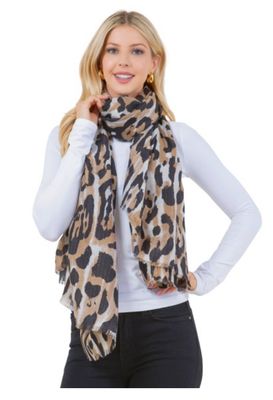 Leopard Lurex Scarf w/frayed edge
