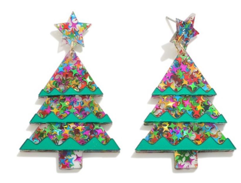 Glitter Accented Resin Christmas Tree Earrings