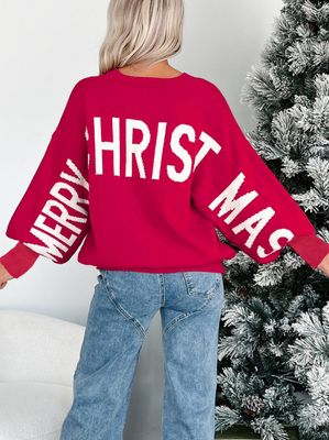 HO HO HO MERRY CHRISTMAS Drop Shoulder Sweater