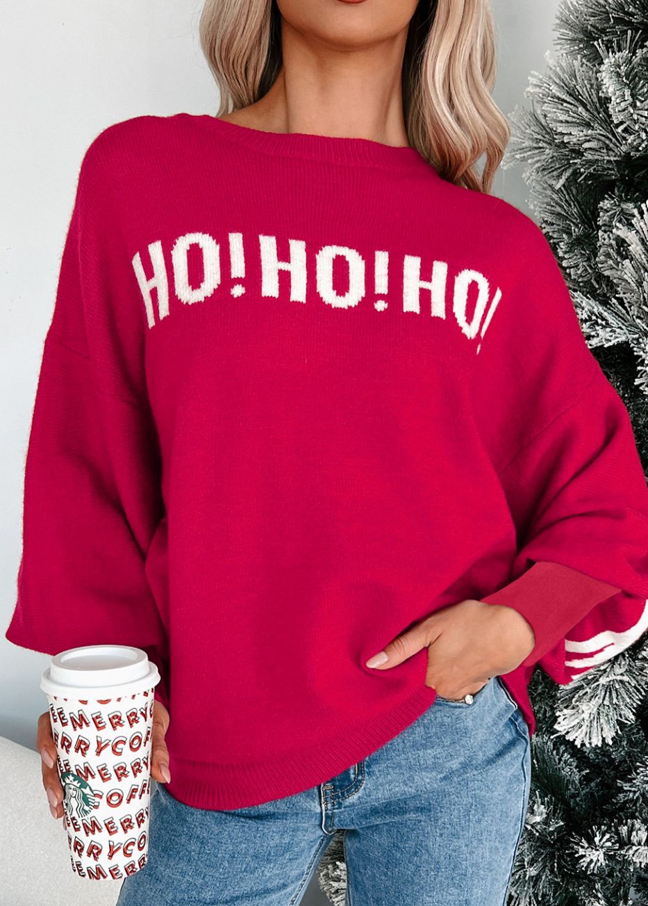 HO HO HO MERRY CHRISTMAS Drop Shoulder Sweater