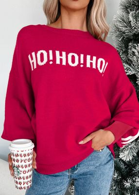 HO HO HO MERRY CHRISTMAS Drop Shoulder Sweater