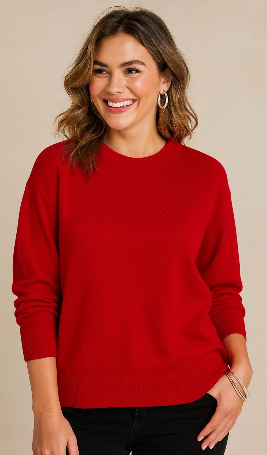 Drop Shoulder Crew Neck Sweater