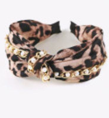 Leopard wide band headband w/pearl detail