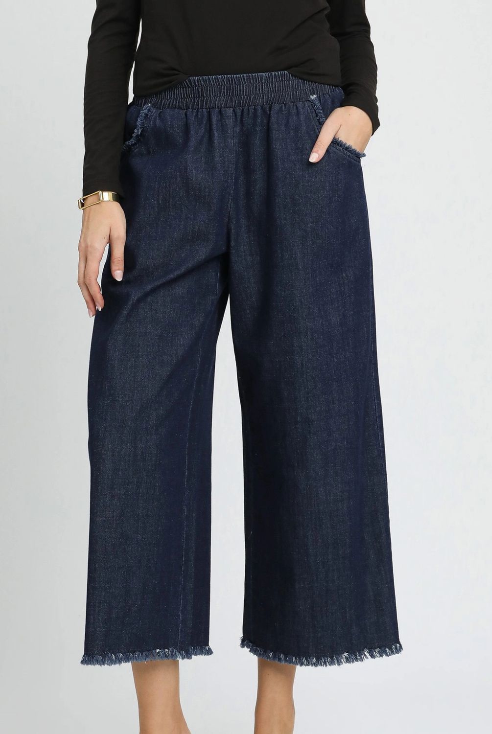 Umgee Washed Denim Pants w/fringe hem