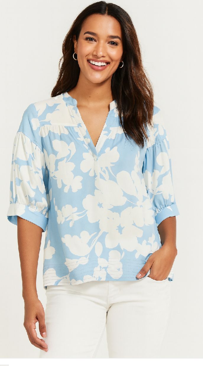 Floral Crepe V-Notch top