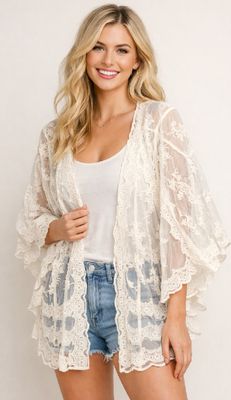 Embroidered Lace Mesh Kimono