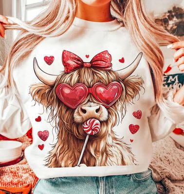 Highland Cow Valentine Coquette L/S Comfort Color