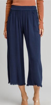Umgee Wide Leg Pant with Elastic Waist, fringe hem