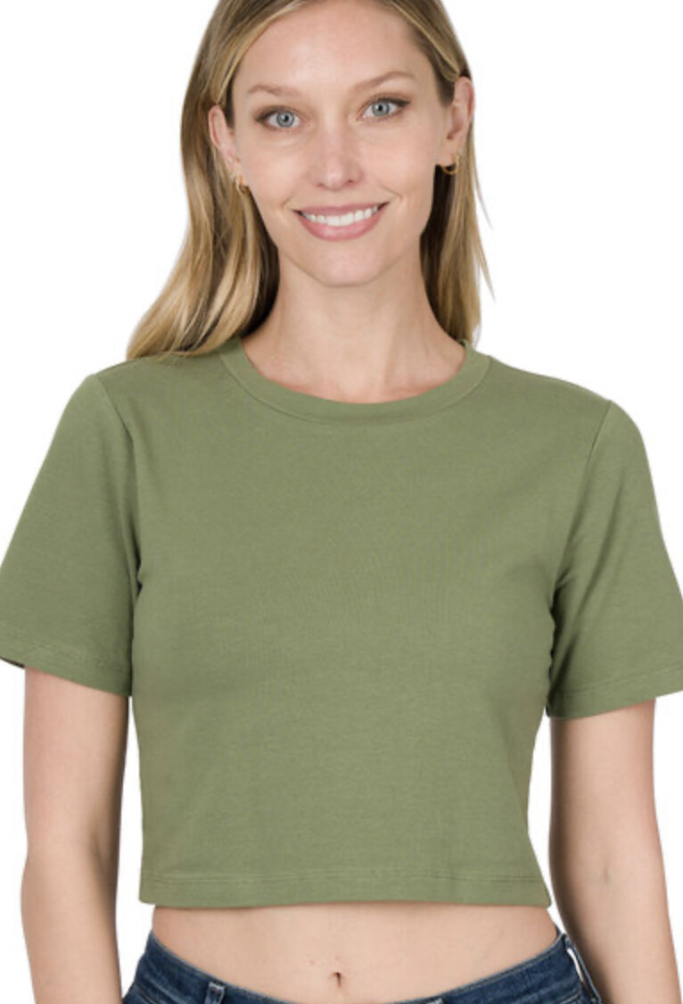 ZENANA  COTTON SHORT SLEEVE ROUND NECK CROP TOP