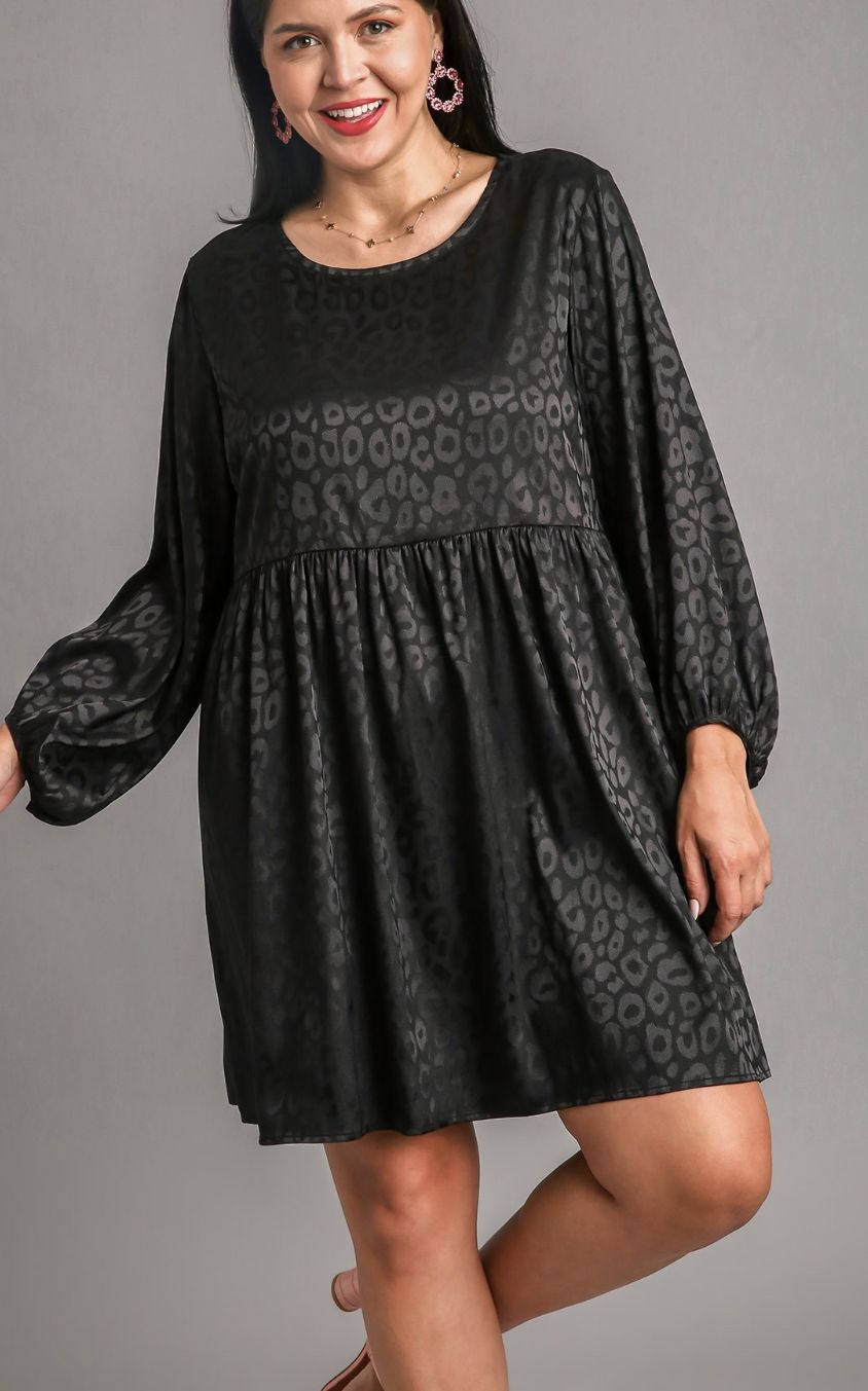 Umgee Animal Jacquard Print Long Sleeve Dress