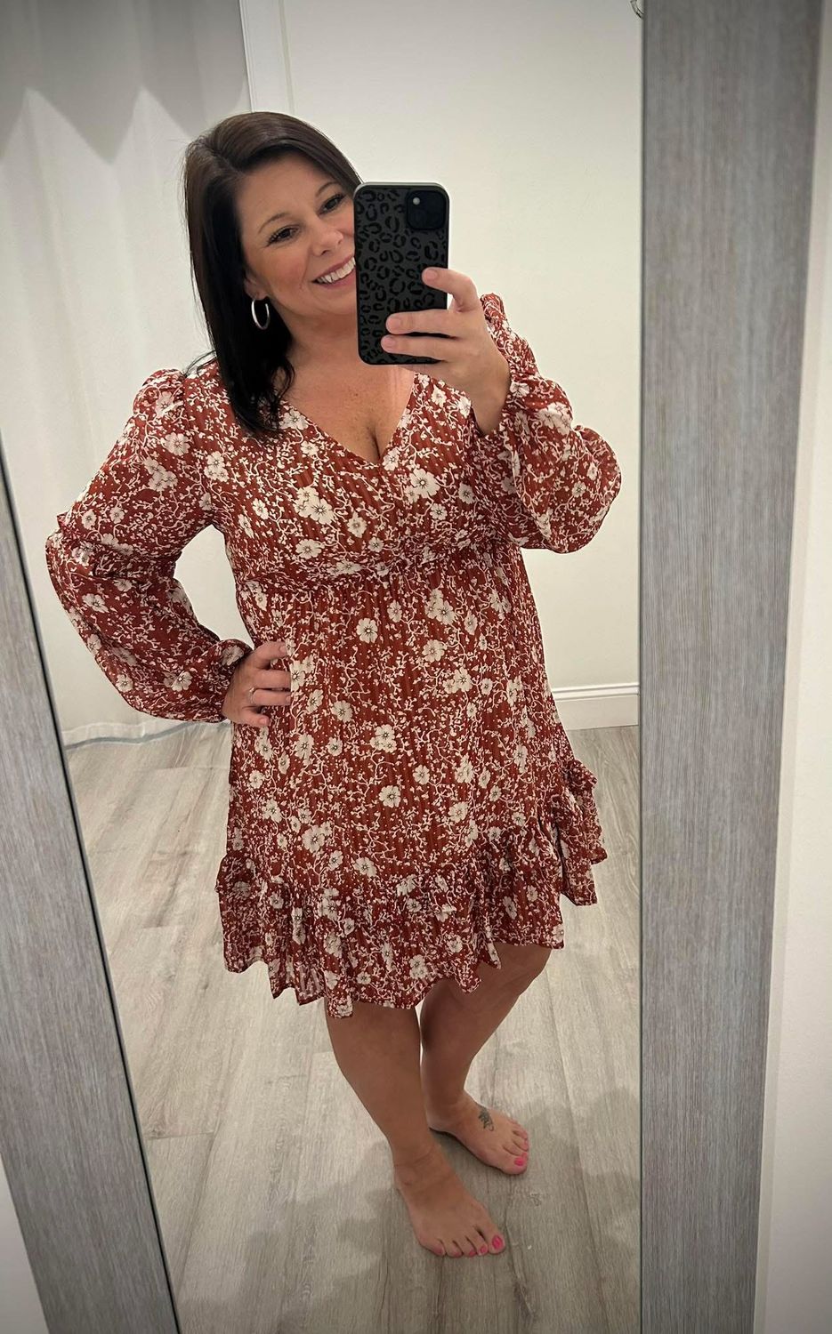Boho Floral Ruffled Puff Sleeve V Neck Mini Dress