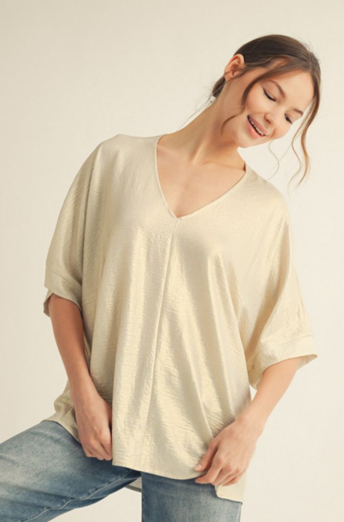 Jodifl Drop shoulder loose metallic top