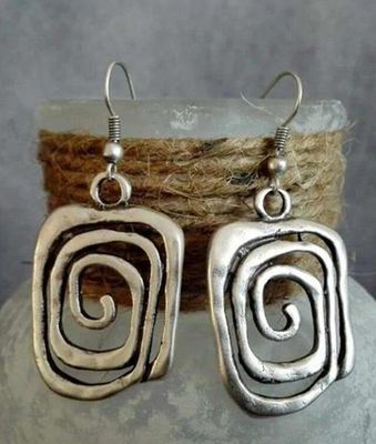 Vintage Silver Square Swirl Hook Earrings
