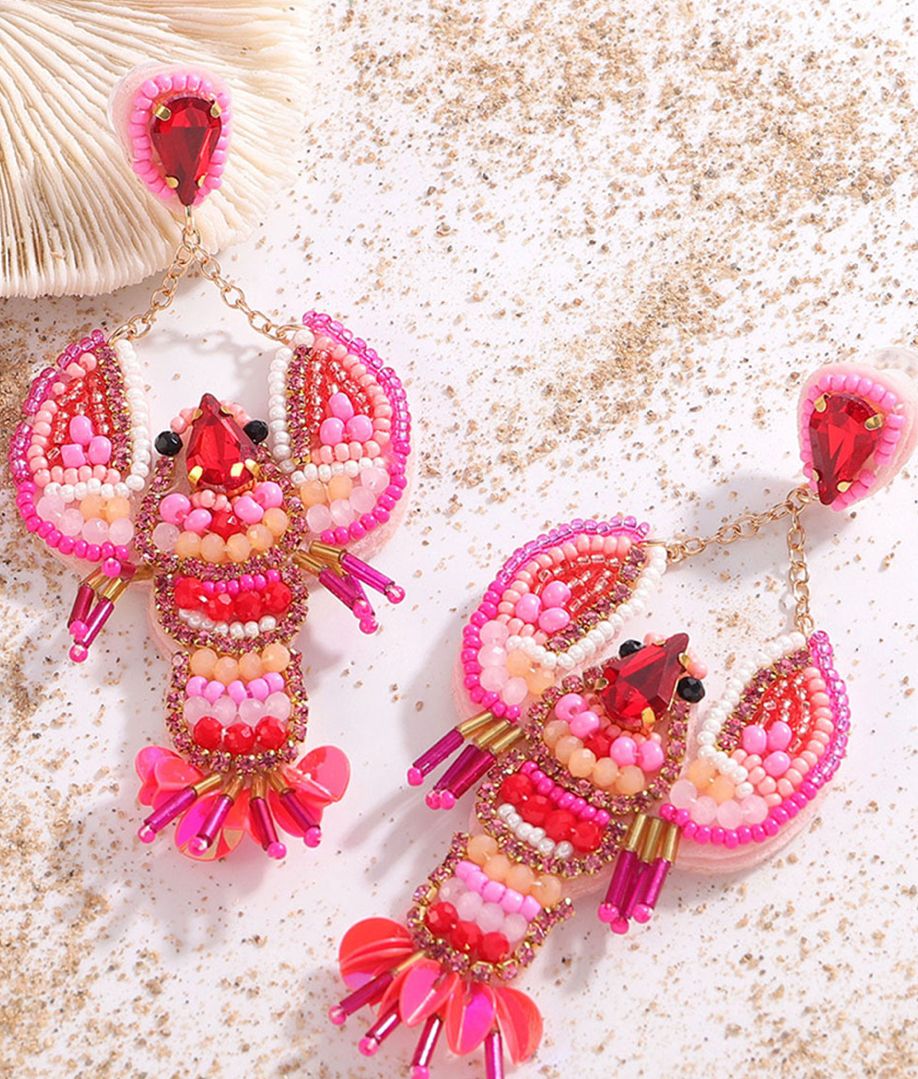 Crystal Gem Beaded Crayfish Earrings