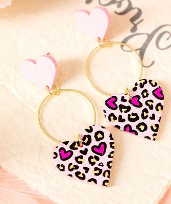 Double Heart Golden Hoop Dangle Earrings