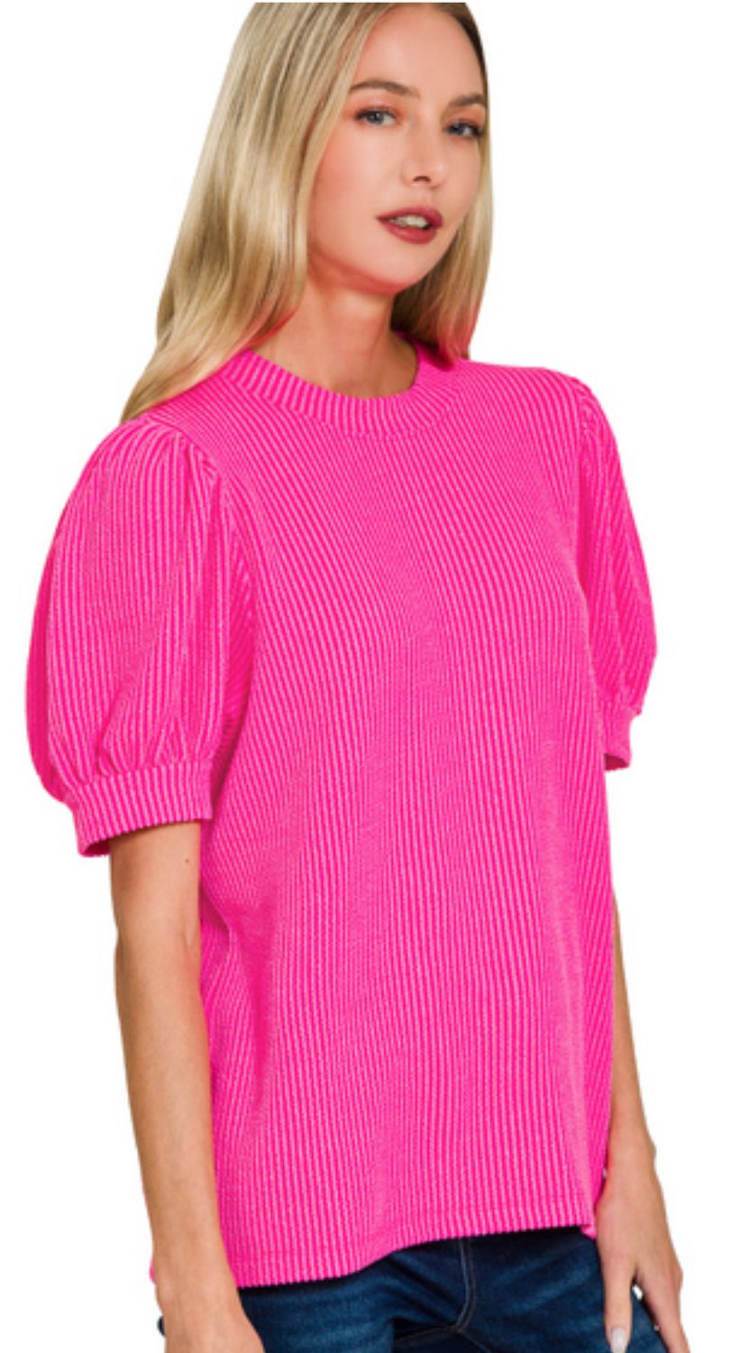 Zenana raised ribbed puff sleeve top