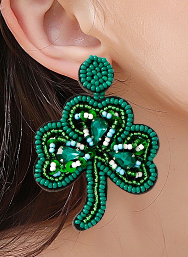 St Patrick's Shamrock Rice Beaded Earrings