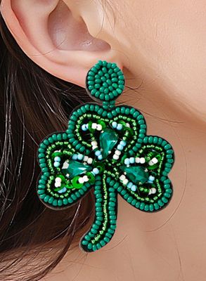 St Patrick's Shamrock Rice Beaded Earrings
