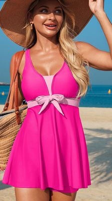 Colorblock patchwork sleeveless Swim dress