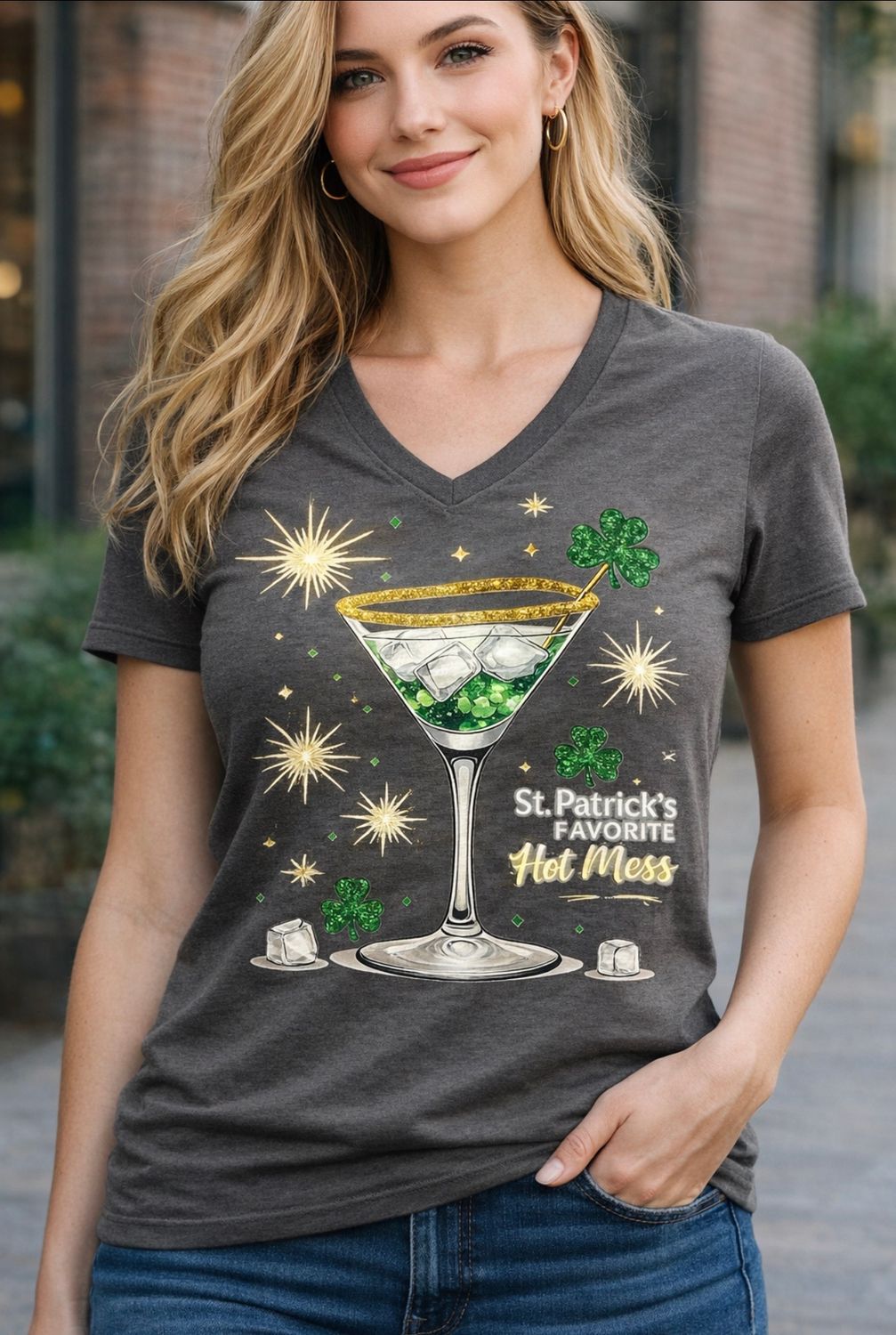 St Patrick’s Day Favorite Hot Mess ladies vneck