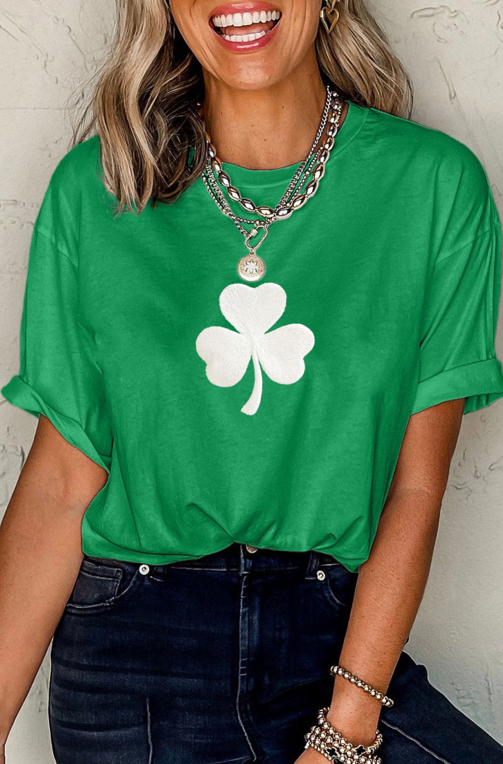 Clover Embroidered Pattern St Patrick Tee
