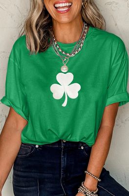 Clover Embroidered Pattern St Patrick Tee