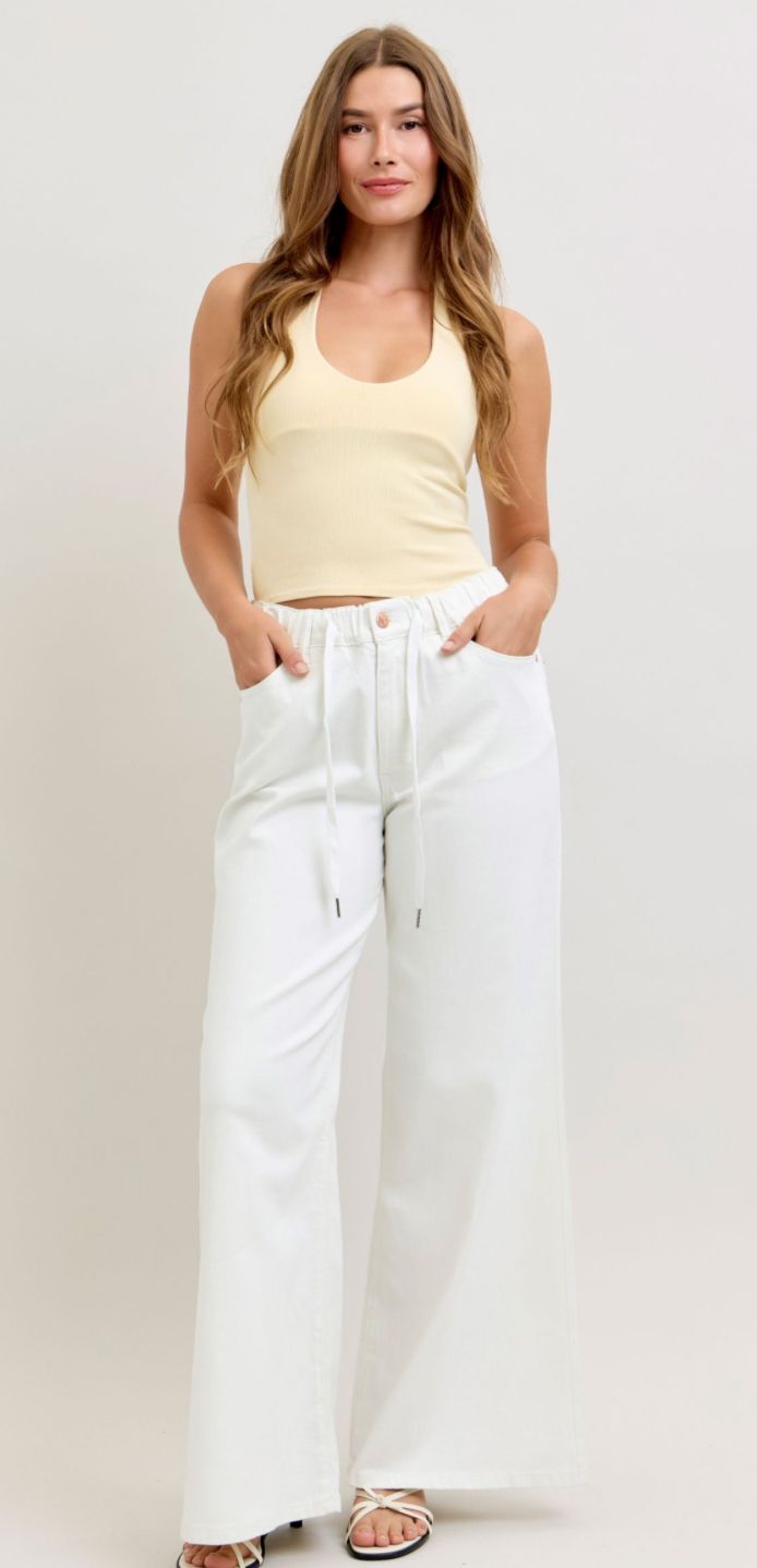 Judy Blue HW Featherweight Palazzo Rose Gold Trim 