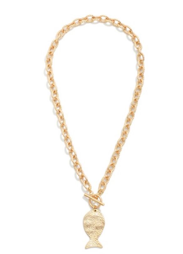 Twisted Metal Link Chain w/metal fish pendant