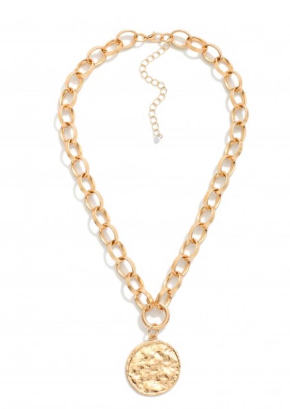 Chain Link Necklace w/metal tone coin pendant