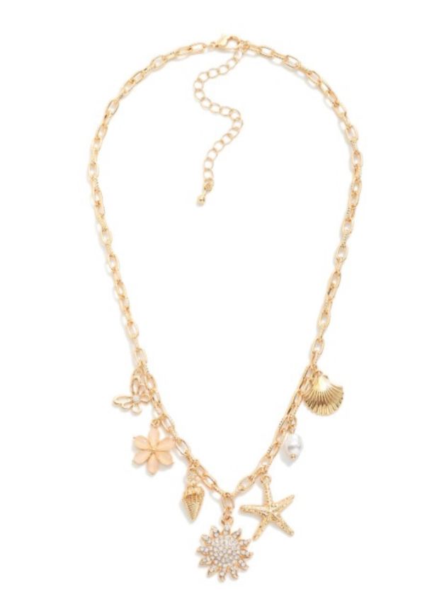 Chain Link Necklace w/flowers &amp; beach charms