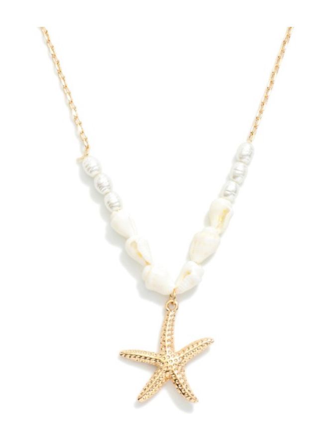 Chain Link Necklace w/beaded pearls and starfish