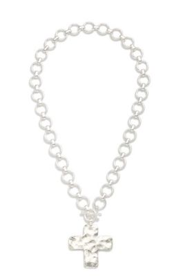 Circle Link Necklace w/pearlescent hammered cross