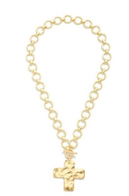 Circle Link Necklace w/pearlescent hammered cross