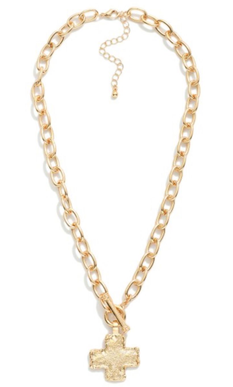 Metal Tone Chain link plus cross pendant w/toggle
