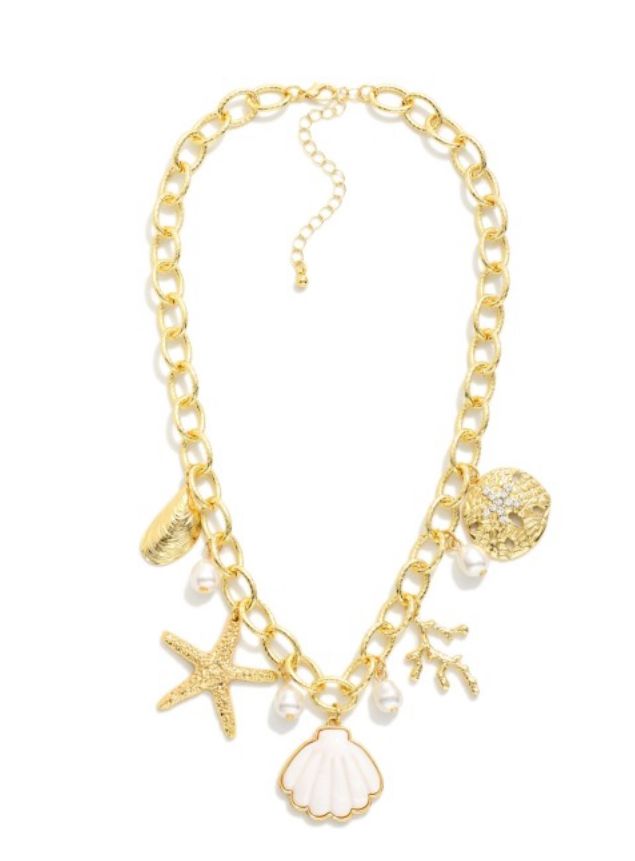 Chain Link Charm Necklace w/Beach Charms &amp; pearls