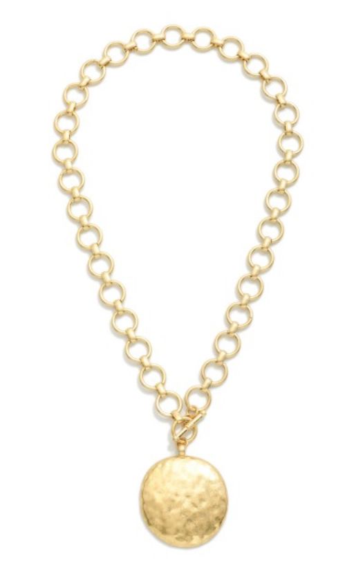 Circle link necklace w/hammered circle pendant
